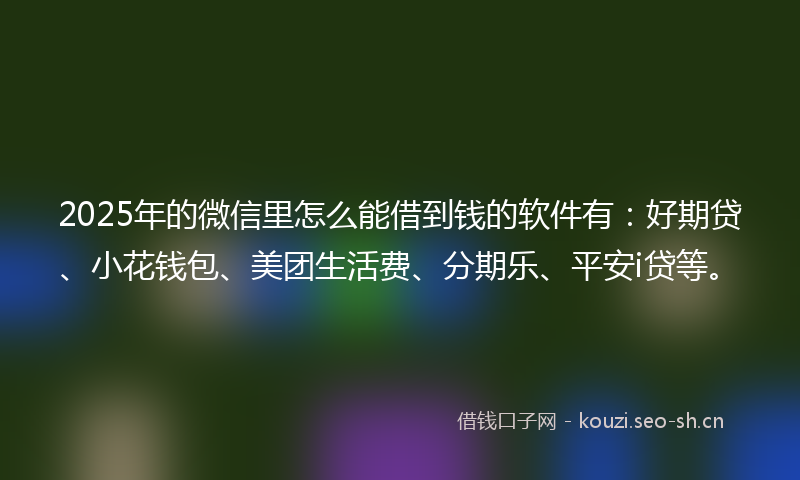 2025年的微信里怎么能借到钱的软件有：好期贷、小花钱包、美团生活费、分期乐、平安i贷等。