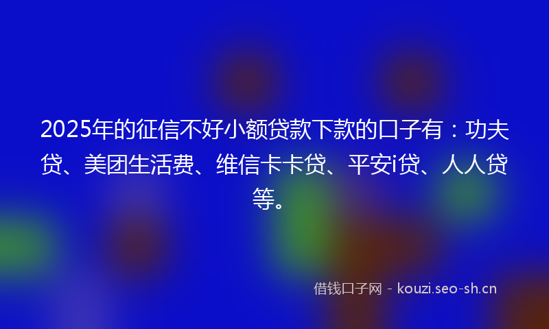 2025年的征信不好小额贷款下款的口子有：功夫贷、美团生活费、维信卡卡贷、平安i贷、人人贷等。