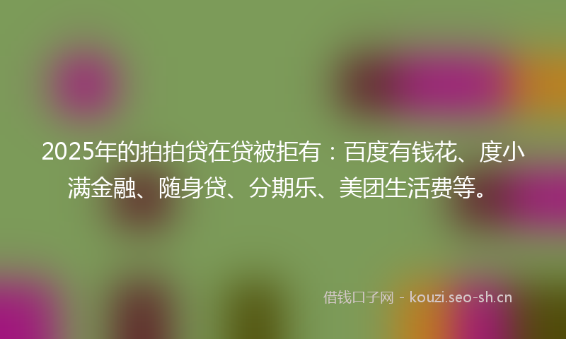 2025年的拍拍贷在贷被拒有：百度有钱花、度小满金融、随身贷、分期乐、美团生活费等。