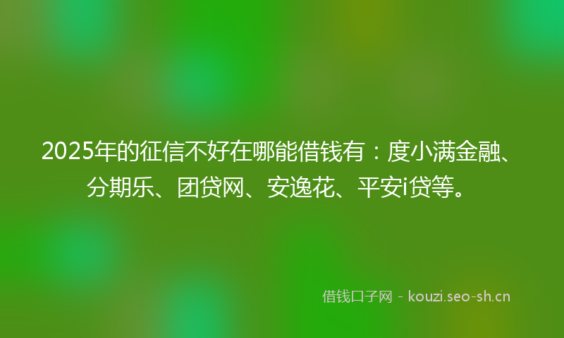 2025年的征信不好在哪能借钱有：度小满金融、分期乐、团贷网、安逸花、平安i贷等。