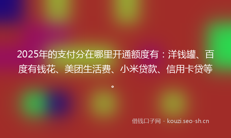 2025年的支付分在哪里开通额度有：洋钱罐、百度有钱花、美团生活费、小米贷款、信用卡贷等。