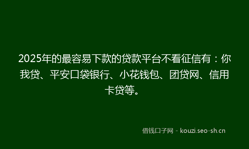 2025年的最容易下款的贷款平台不看征信有:你我贷、平安口袋银行、小花钱包、团贷网、信用卡贷等。