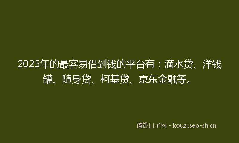 2025年的最容易借到钱的平台有：滴水贷、洋钱罐、随身贷、柯基贷、京东金融等。