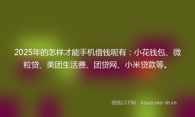 2025年的怎样才能手机借钱呢有：小花钱包、微粒贷、美团生活费、团贷网、小米贷款等。