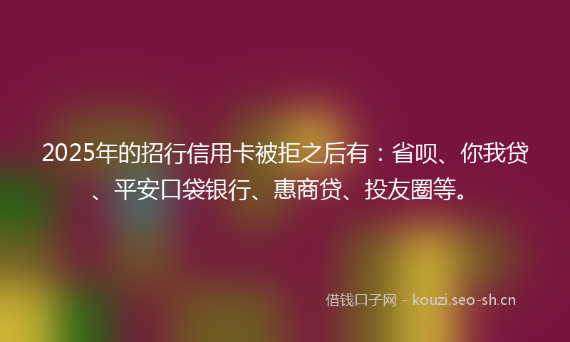 2025年的招行信用卡被拒之后有：省呗、你我贷、平安口袋银行、惠商贷、投友圈等。