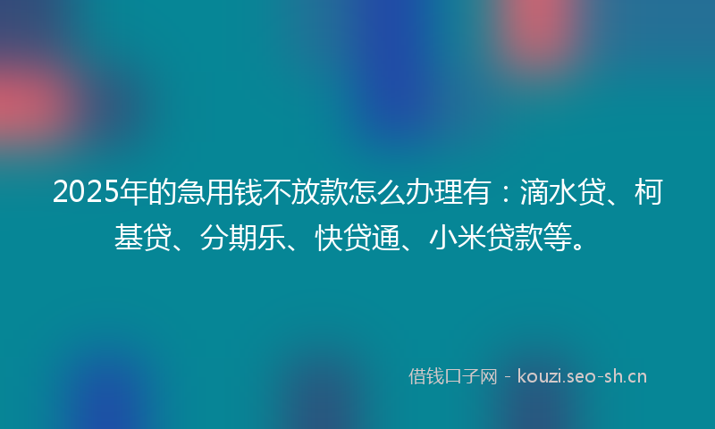 2025年的急用钱不放款怎么办理有：滴水贷、柯基贷、分期乐、快贷通、小米贷款等。