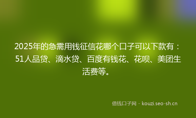 2025年的急需用钱征信花哪个口子可以下款有：51人品贷、滴水贷、百度有钱花、花呗、美团生活费等。