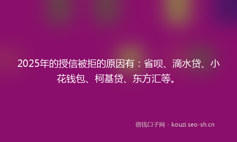 2025年的授信被拒的原因有：省呗、滴水贷、小花钱包、柯基贷、东方汇等。