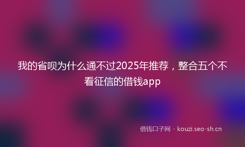 我的省呗为什么通不过2025年推荐，整合五个不看征信的借钱app