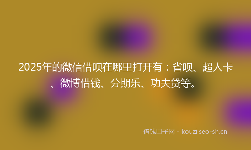 2025年的微信借呗在哪里打开有：省呗、超人卡、微博借钱、分期乐、功夫贷等。