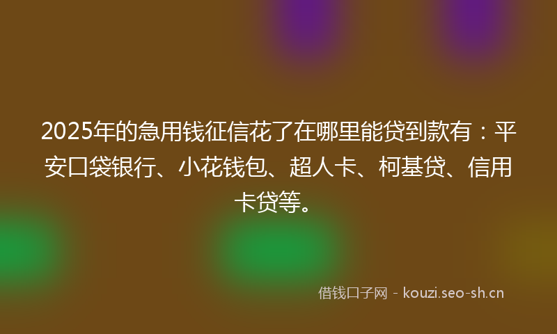 2025年的急用钱征信花了在哪里能贷到款有：平安口袋银行、小花钱包、超人卡、柯基贷、信用卡贷等。
