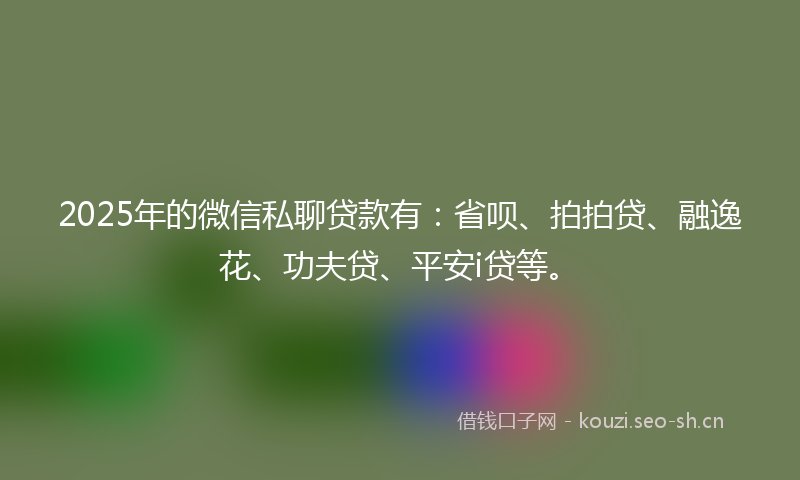 2025年的微信私聊贷款有：省呗、拍拍贷、融逸花、功夫贷、平安i贷等。