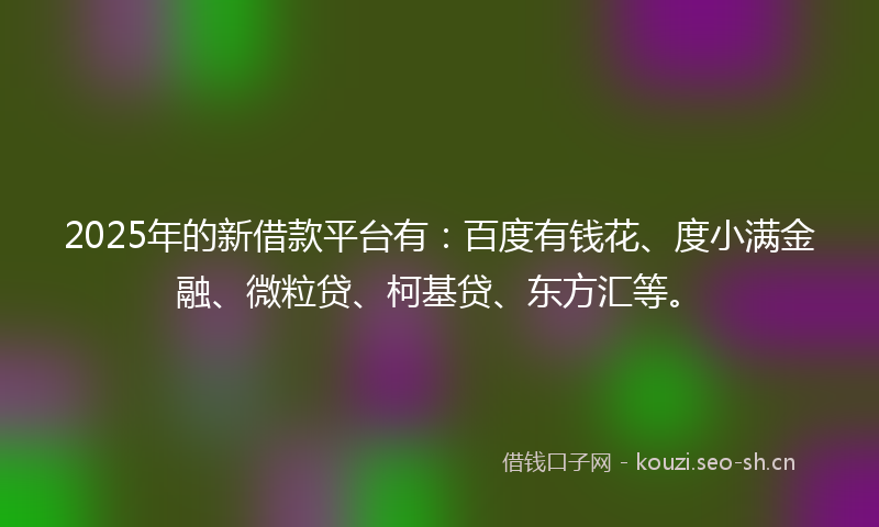 2025年的新借款平台有：百度有钱花、度小满金融、微粒贷、柯基贷、东方汇等。