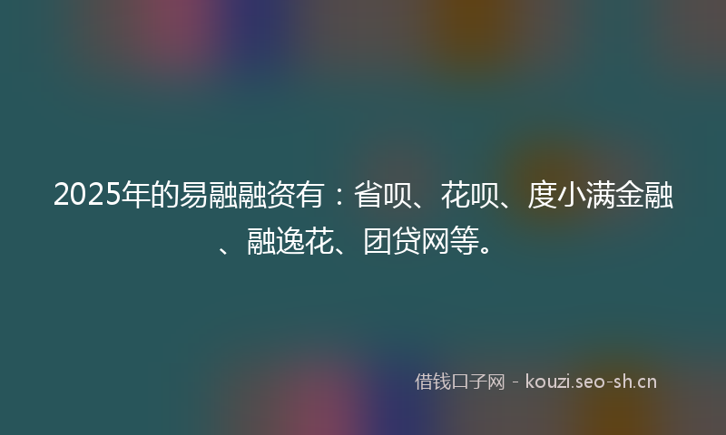 2025年的易融融资有：省呗、花呗、度小满金融、融逸花、团贷网等。