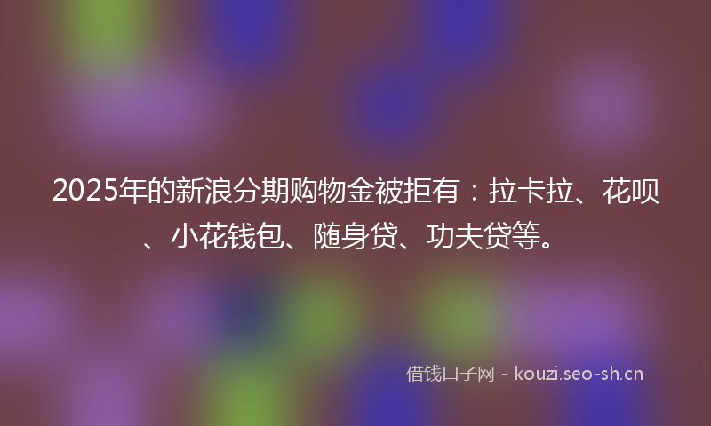 2025年的新浪分期购物金被拒有：拉卡拉、花呗、小花钱包、随身贷、功夫贷等。