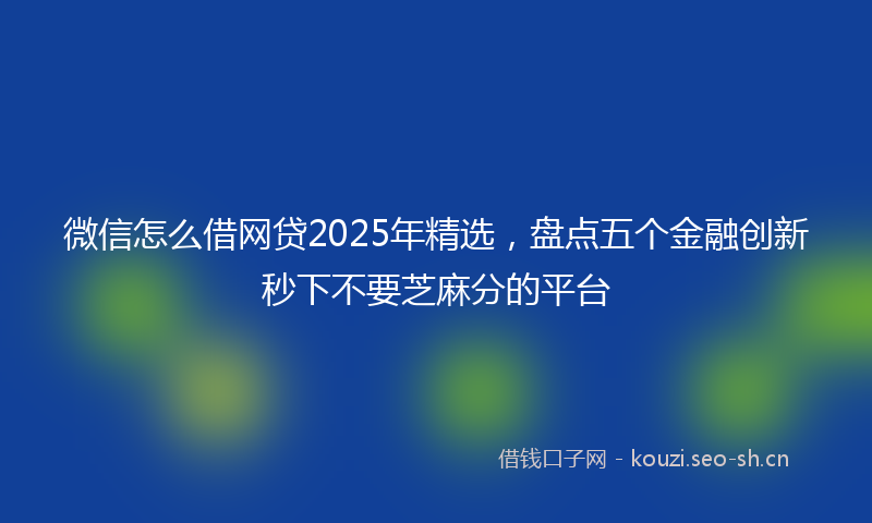 微信怎么借网贷2025年精选，盘点五个金融创新秒下不要芝麻分的平台