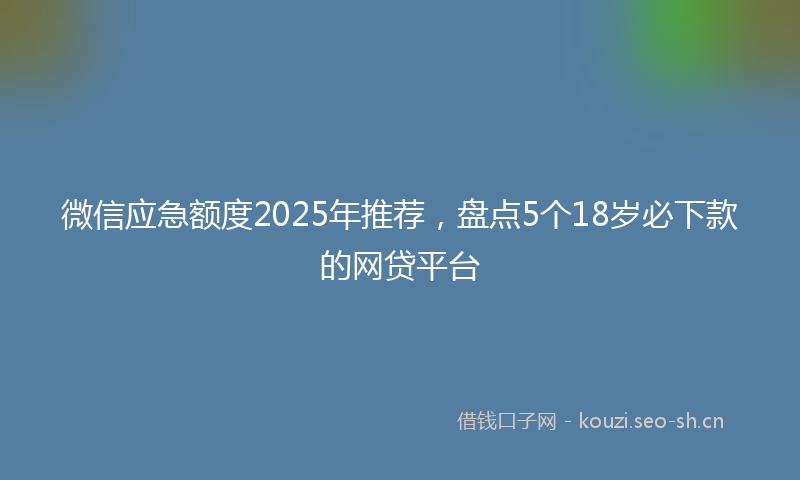 微信应急额度2025年推荐，盘点5个18岁必下款的网贷平台