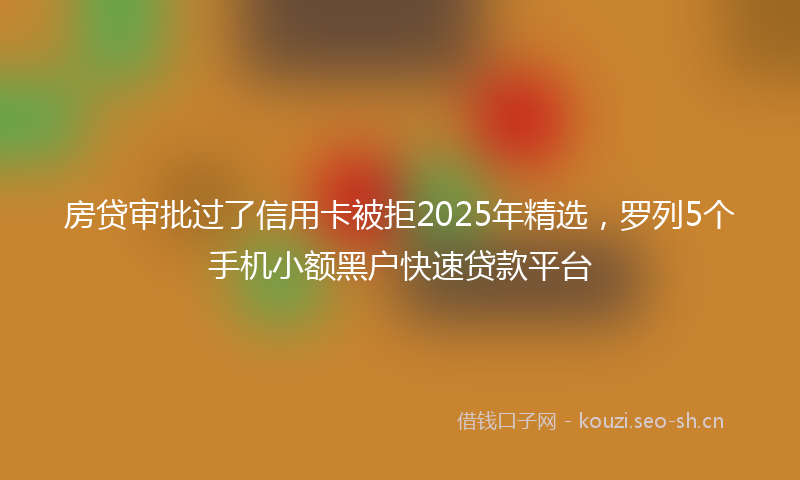 房贷审批过了信用卡被拒2025年精选，罗列5个手机小额黑户快速贷款平台