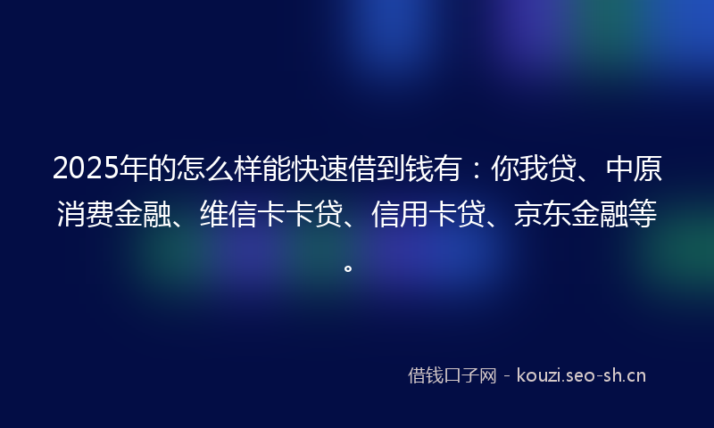 2025年的怎么样能快速借到钱有：你我贷、中原消费金融、维信卡卡贷、信用卡贷、京东金融等。
