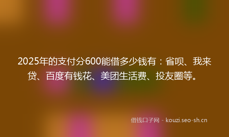 2025年的支付分600能借多少钱有：省呗、我来贷、百度有钱花、美团生活费、投友圈等。