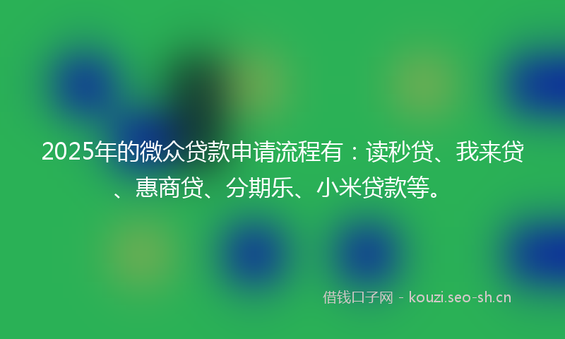 2025年的微众贷款申请流程有：读秒贷、我来贷、惠商贷、分期乐、小米贷款等。