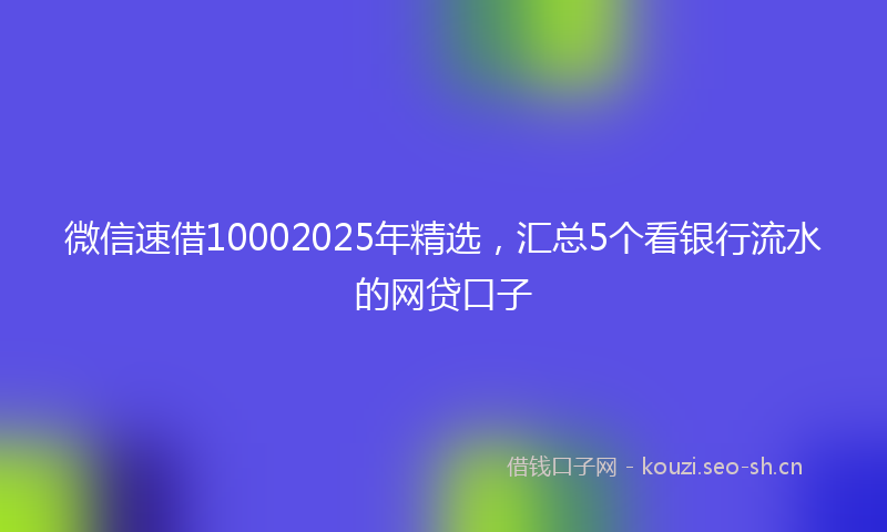 微信速借10002025年精选，汇总5个看银行流水的网贷口子