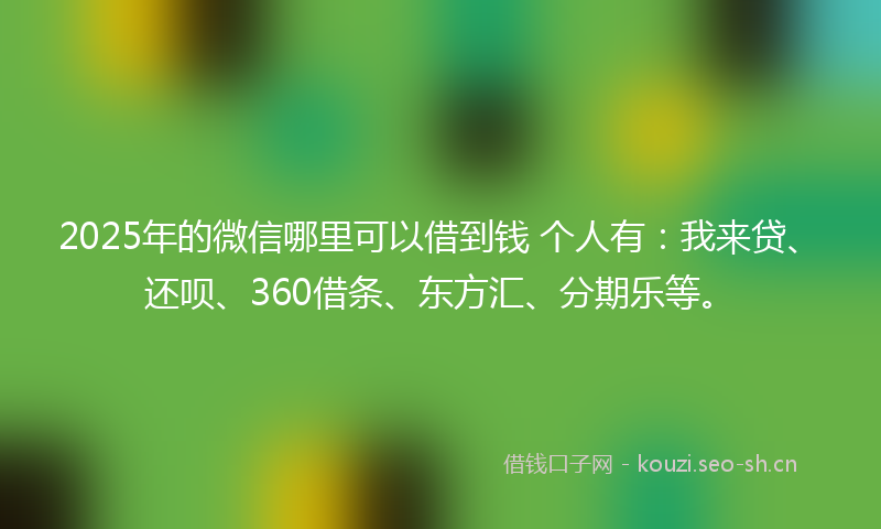 2025年的微信哪里可以借到钱 个人有：我来贷、还呗、360借条、东方汇、分期乐等。