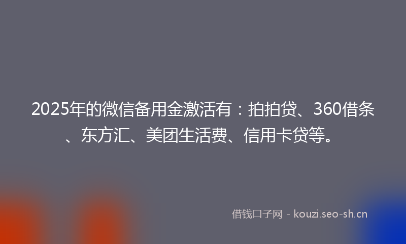 2025年的微信备用金激活有：拍拍贷、360借条、东方汇、美团生活费、信用卡贷等。