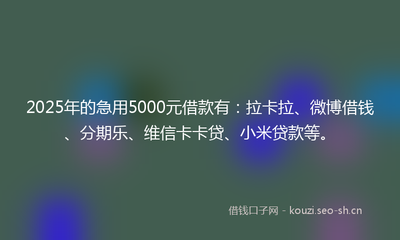 2025年的急用5000元借款有：拉卡拉、微博借钱、分期乐、维信卡卡贷、小米贷款等。