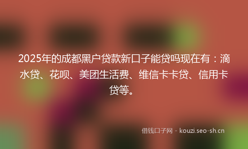 2025年的成都黑户贷款新口子能贷吗现在有：滴水贷、花呗、美团生活费、维信卡卡贷、信用卡贷等。