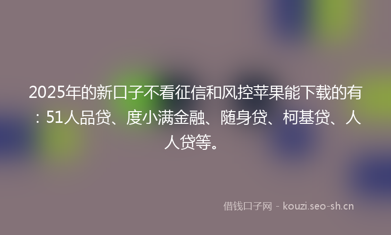 2025年的新口子不看征信和风控苹果能下载的有：51人品贷、度小满金融、随身贷、柯基贷、人人贷等。