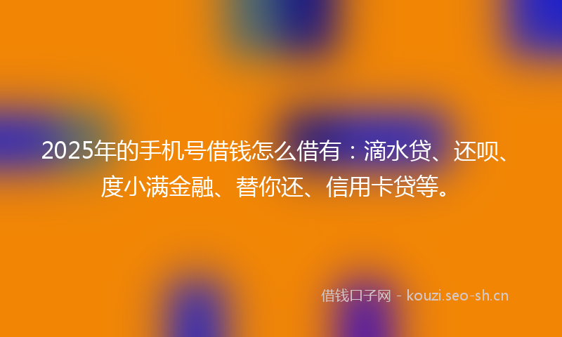 2025年的手机号借钱怎么借有：滴水贷、还呗、度小满金融、替你还、信用卡贷等。