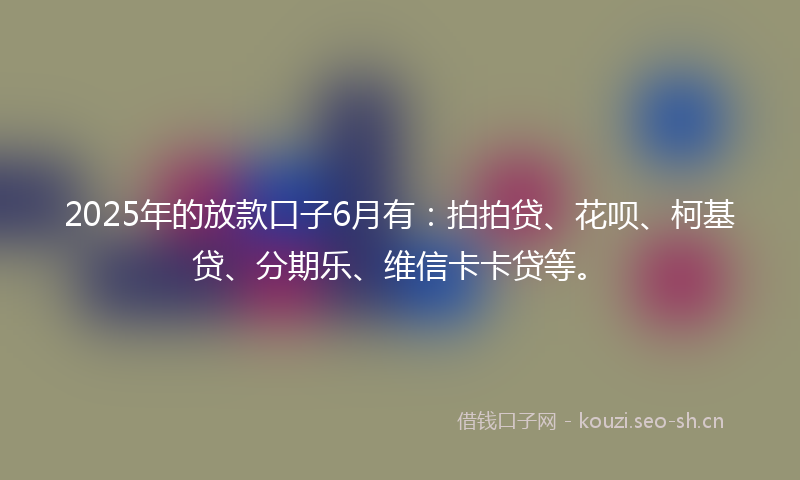2025年的放款口子6月有：拍拍贷、花呗、柯基贷、分期乐、维信卡卡贷等。