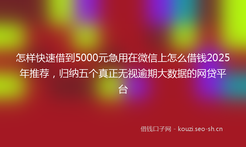怎样快速借到5000元急用在微信上怎么借钱2025年推荐，归纳五个真正无视逾期大数据的网贷平台