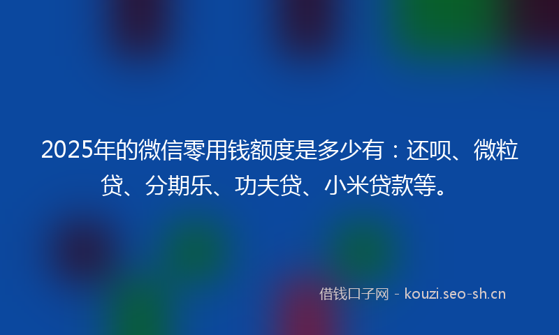 2025年的微信零用钱额度是多少有：还呗、微粒贷、分期乐、功夫贷、小米贷款等。