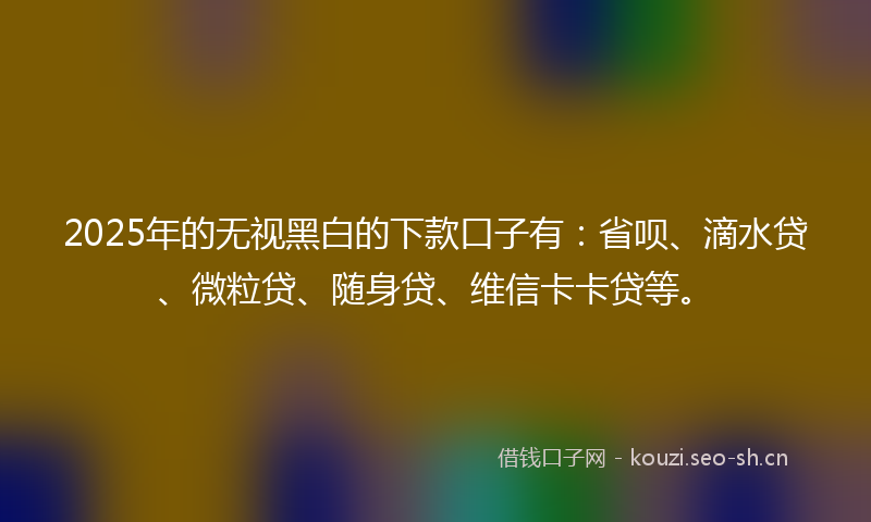 2025年的无视黑白的下款口子有：省呗、滴水贷、微粒贷、随身贷、维信卡卡贷等。
