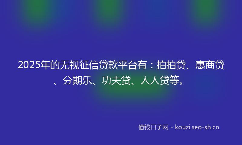 2025年的无视征信贷款平台有：拍拍贷、惠商贷、分期乐、功夫贷、人人贷等。