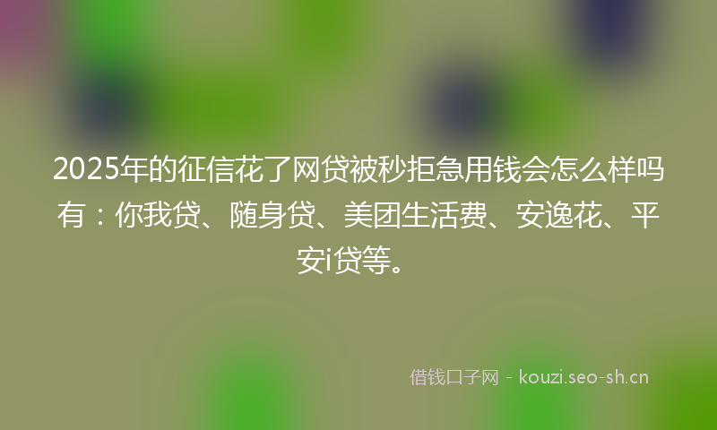 2025年的征信花了网贷被秒拒急用钱会怎么样吗有：你我贷、随身贷、美团生活费、安逸花、平安i贷等。