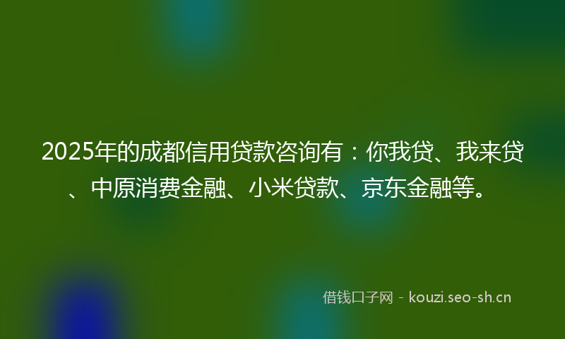 2025年的成都信用贷款咨询有：你我贷、我来贷、中原消费金融、小米贷款、京东金融等。