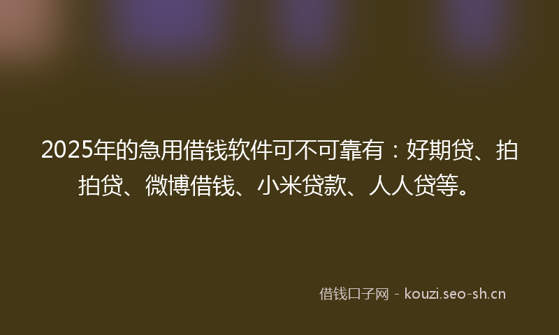2025年的急用借钱软件可不可靠有：好期贷、拍拍贷、微博借钱、小米贷款、人人贷等。