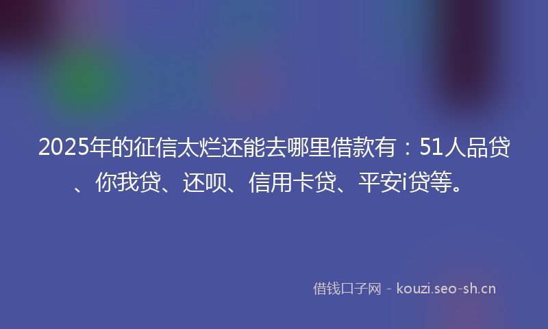 2025年的征信太烂还能去哪里借款有：51人品贷、你我贷、还呗、信用卡贷、平安i贷等。