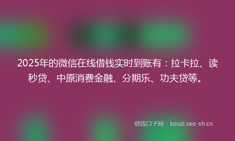 2025年的微信在线借钱实时到账有:拉卡拉、读秒贷、中原消费金融、分期乐、功夫贷等。