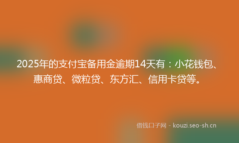 2025年的支付宝备用金逾期14天有：小花钱包、惠商贷、微粒贷、东方汇、信用卡贷等。