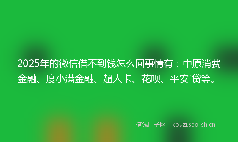 2025年的微信借不到钱怎么回事情有：中原消费金融、度小满金融、超人卡、花呗、平安i贷等。