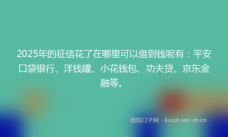 2025年的征信花了在哪里可以借到钱呢有：平安口袋银行、洋钱罐、小花钱包、功夫贷、京东金融等。