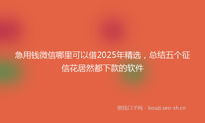 急用钱微信哪里可以借2025年精选，总结五个征信花居然都下款的软件