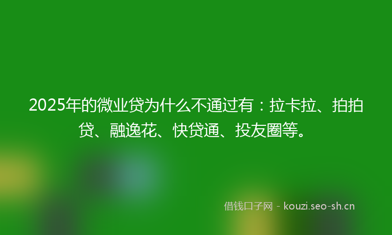 2025年的微业贷为什么不通过有：拉卡拉、拍拍贷、融逸花、快贷通、投友圈等。