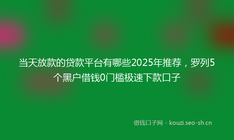 当天放款的贷款平台有哪些2025年推荐，罗列5个黑户借钱0门槛极速下款口子