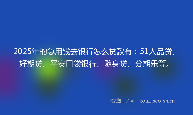 2025年的急用钱去银行怎么贷款有：51人品贷、好期贷、平安口袋银行、随身贷、分期乐等。