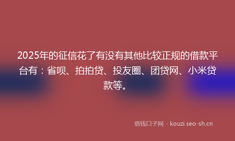 2025年的征信花了有没有其他比较正规的借款平台有：省呗、拍拍贷、投友圈、团贷网、小米贷款等。